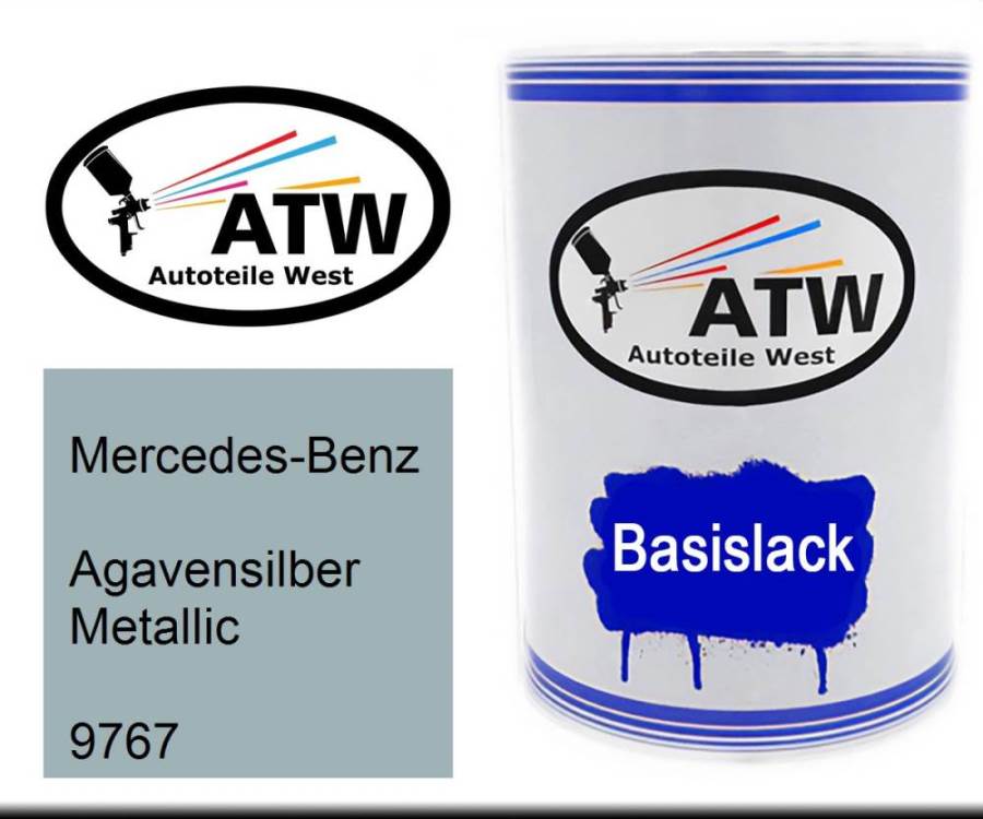 Mercedes-Benz, Agavensilber Metallic, 9767: 500ml Lackdose, von ATW Autoteile West.